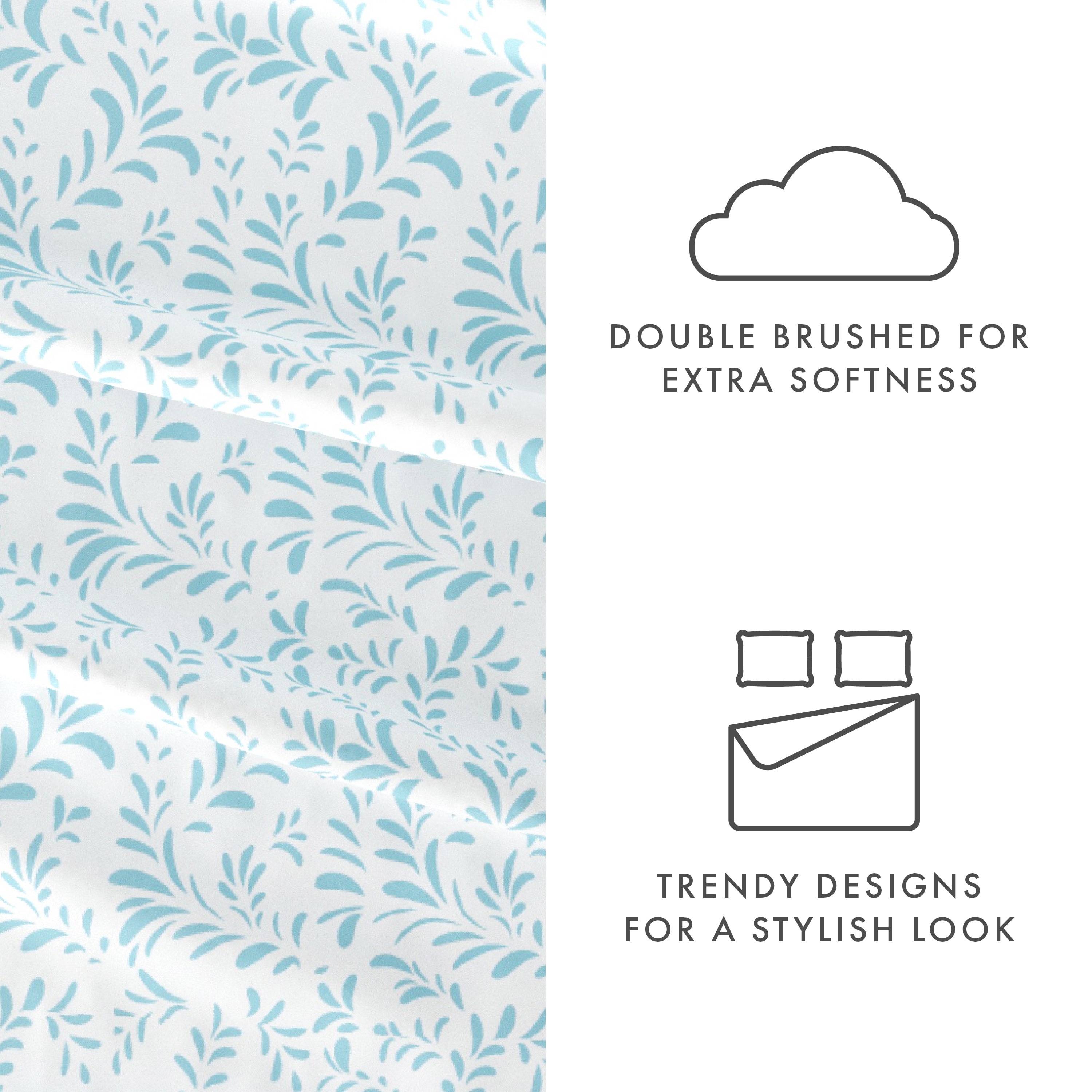 Noble Linens 4 Piece Pattern Microfiber Bed Sheets Set, Light Blue Ultra Burst of Vines, Queen