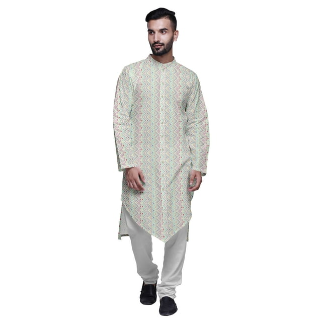 Atasi Ensemble Kurta Pyjama en Rayonne à Manches Longues Imprimé Asymétrique à Boutons