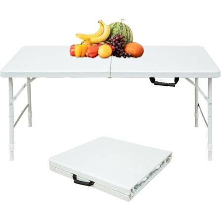 4ft Portable Folding Table, Heavy Duty 300 LBS Capacity Foldable Table for Indoor & Outdoor Use, Camping Picnic Party Utility Table, White