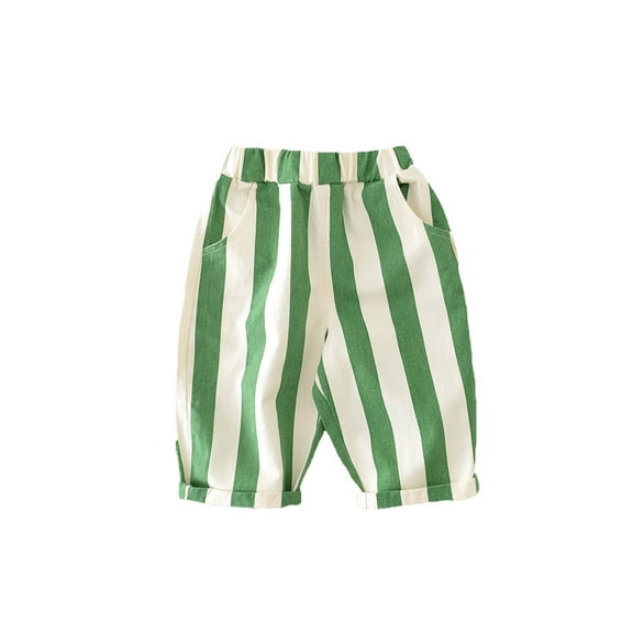 Lullu Girls Summer Striped Pants Cotton Elastic Waist Baggy Trousers, Sizes 2-3