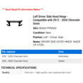 thumbnail image 2 of Left Driver Side Hood Hinge - Compatible with 2012 - 2020 Chevy Sonic 2013 2014 2015 2016 2017 2018 2019, 2 of 2