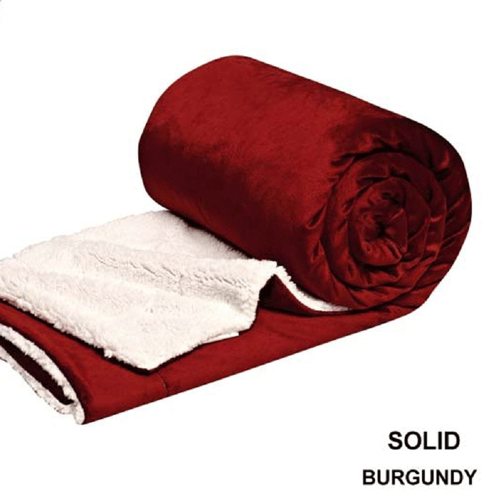 Twin Blanket Super Soft Plush Faux Fur Sherpa Reversible Winter Throw  (Burgundy)