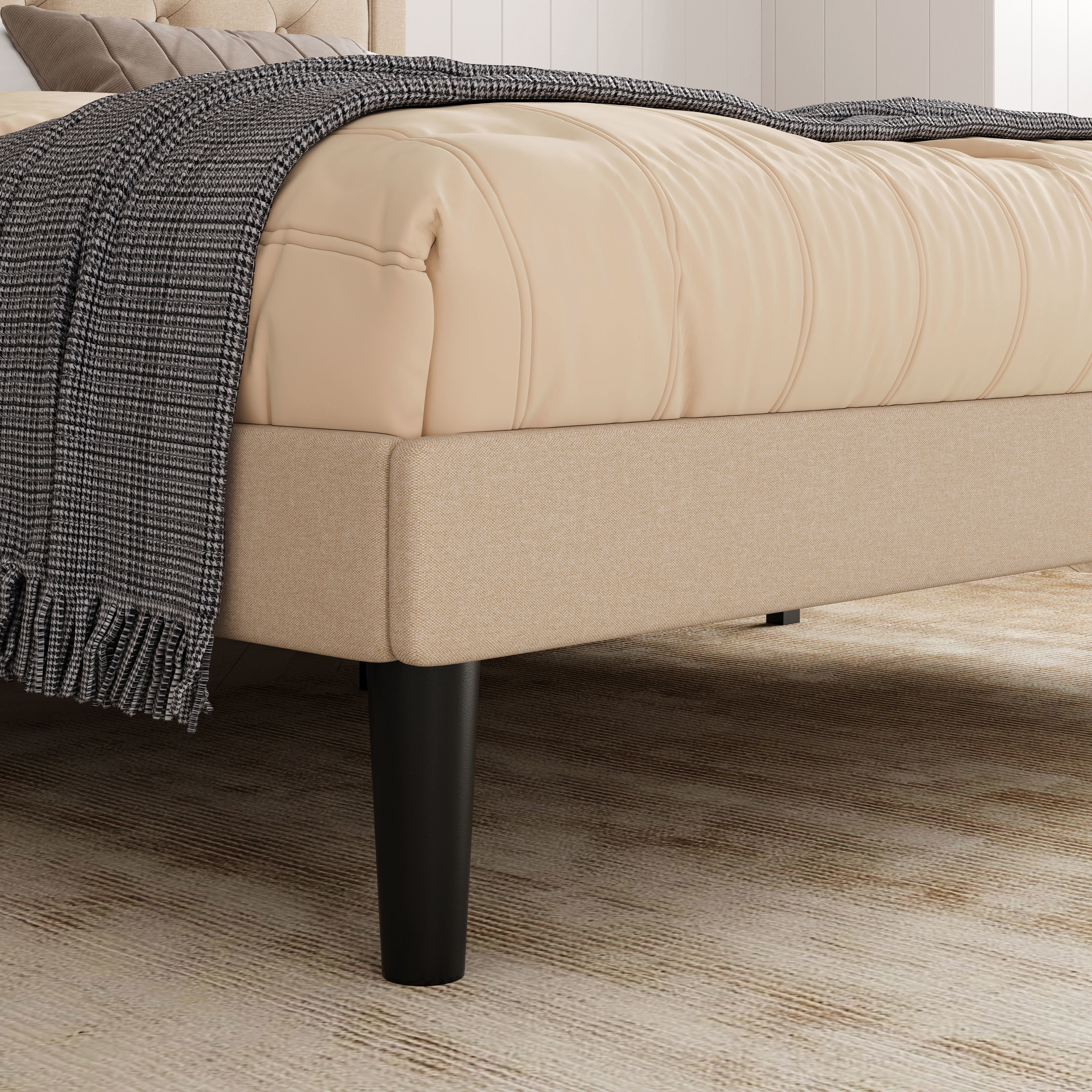 Allewie Full Size Button Tufted/Fabric Upholstered Bed Frame with Adjustable Headboard/Wood Slat Support/Mattress Foundation/Beige