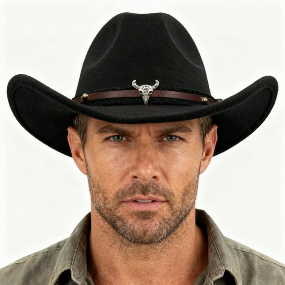 TAGVO Black Cowboy Hat for Men Women, Wide Brim Fur Felt Cowboy Hat with Adjustable Leather Hat Band Western Cowboy Outfit for Outdoor Activities, Parties, Farm-Related Events, Music Festivals