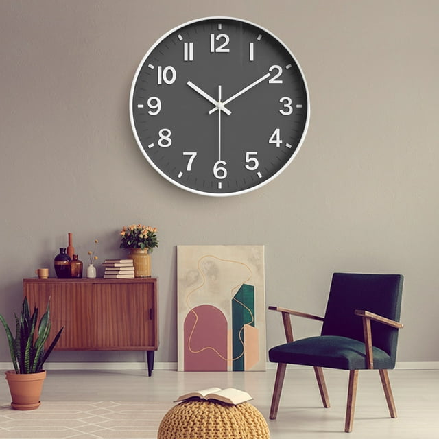 Modern Silent Wall Clock 12 Inch, Battery Operated Non-Ticking Analog Clock with Minimalist Design for Kitchen, Bedroom, Office, Home