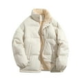thumbnail image 2 of ZCFZJW Puffer Jacket for Men Quilted Jacket Lightweight Plush ThicK Warm Winter Sherpa Fleece Lined Coat Windbreaker Casual Stylish Down Jacket with Pockets Beige M, 2 of 5
