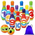 thumbnail image 1 of Juego de bolos para niños, juguetes para niños de 2, 3, 4, 5 años, niños y niñas, 10 alfileres de espuma suave de colores para interiores, 2 bolas de bolos impresas con números, juguetes de Pascua, re, 1 of 7