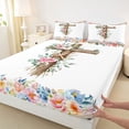 thumbnail image 3 of Feelyou Happy Easter Kids Twin Sheet Sets, Rustic Farmhouse Twin Fitted Sheet, Pink Watercolor Floral Flat Sheet, Lightweight Room Decor, 3pcs, 3 of 7