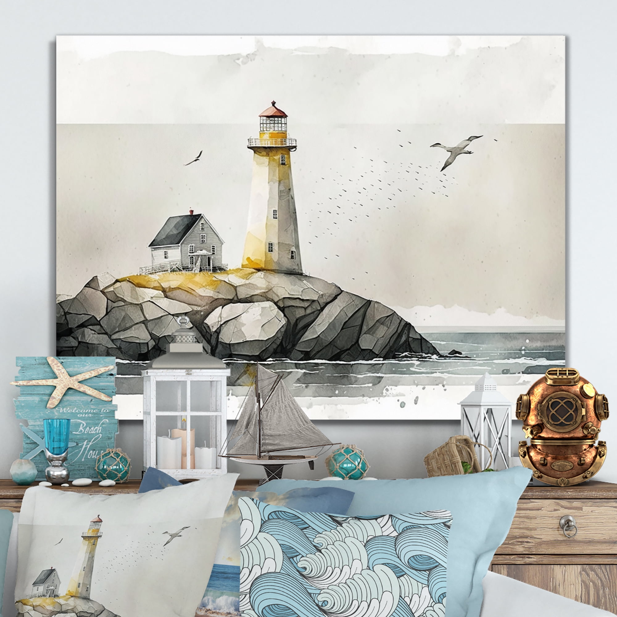 Designart Lighthouse On The Coast II Canvas Wall Art