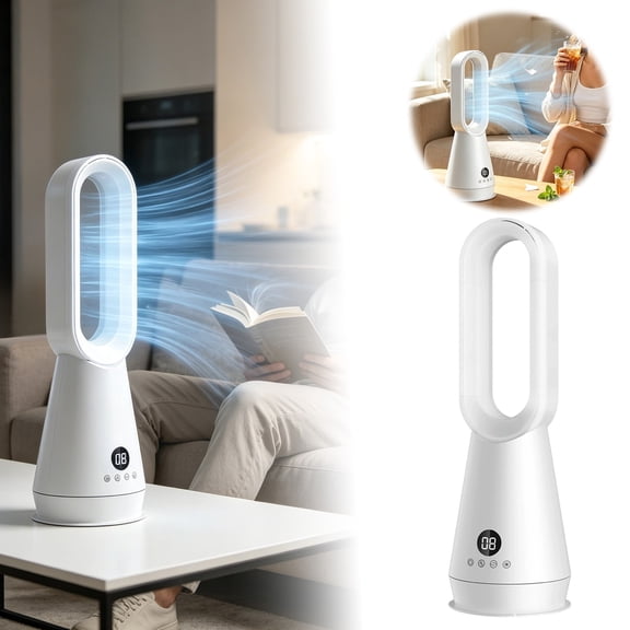 4-in-1 Bladeless Desktop Fan, Cooling & Heating Dual Mode with Air Purification & Night Light, Multi-Speed Air Circulator for Home Office Bedroom