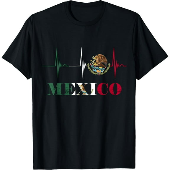 Heartbeat Pulse Mexico Emblem Mexico Flag Mexican Pride T-Shirt Tee