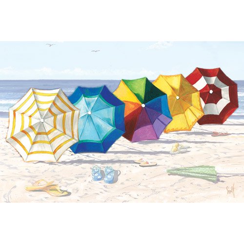 Canvas Art Work Coastal Beach Umbrellas, 21.5" x 32.5"