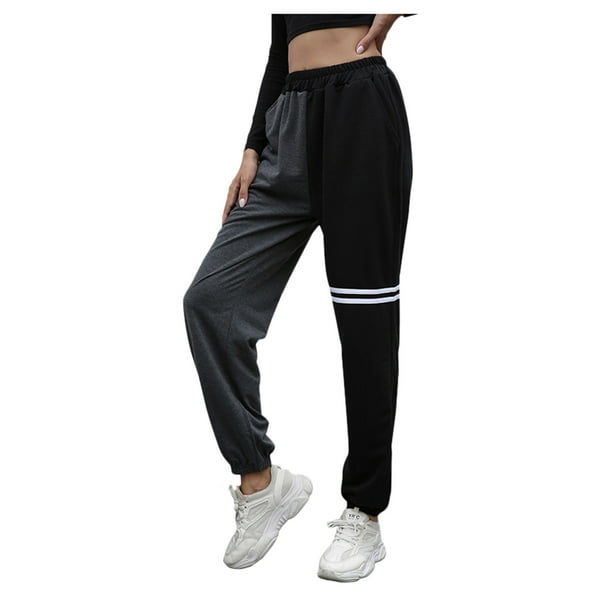 Women Colorblock Two Tone Casual High Elastic Waist Pants Cargo Joggers  Sweatpants Black at  Women's Clothing store