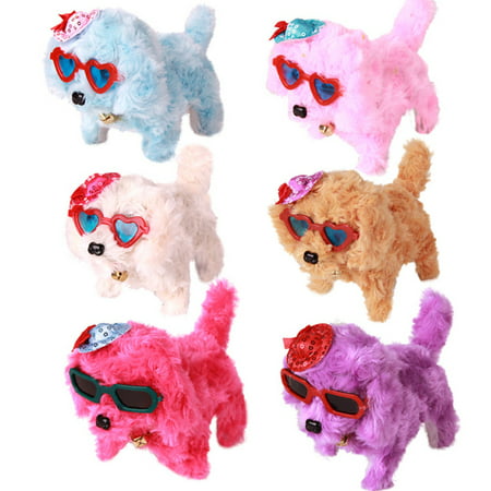 Creative Funny Toy Electric Stuffed Curly Fluff Dog Luminous Eyes Barking Walk Forward Backward Doll Birthday Christmas Halloween Gift with Glasses Hat Style:Random delivery Height:13CM