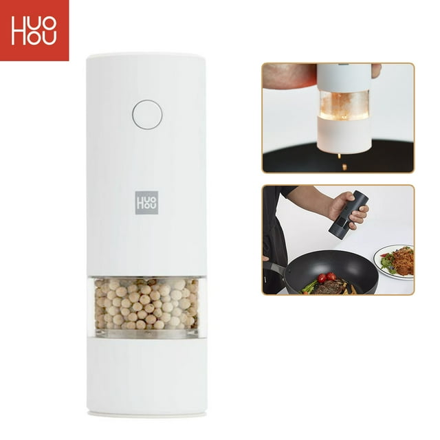 Electric Salt and Pepper Grinder Battery Operated Automatic Pepper Mill Spice Mills with LED Light Adjustable Ceramic Coarseness One Handed Operation Kitchen Peppermills Gift for Cooking Lo