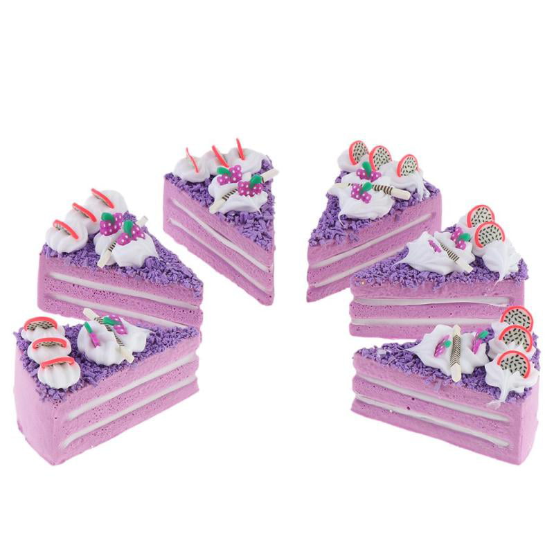 Pack of 6 Artificial Bread Fake Fruits Cake Model Display Decor Party Pink 