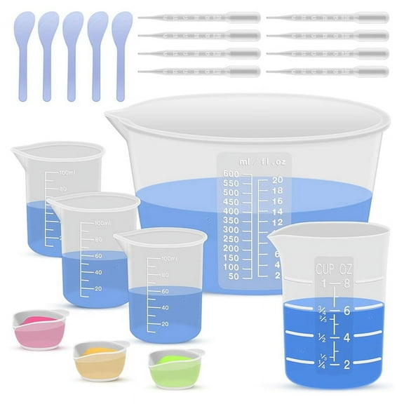 Silicone Resin Mixing Measuring Cups for Supplies, 600ml/20oz Bowl, 250 & 100ml Thickened Reusable