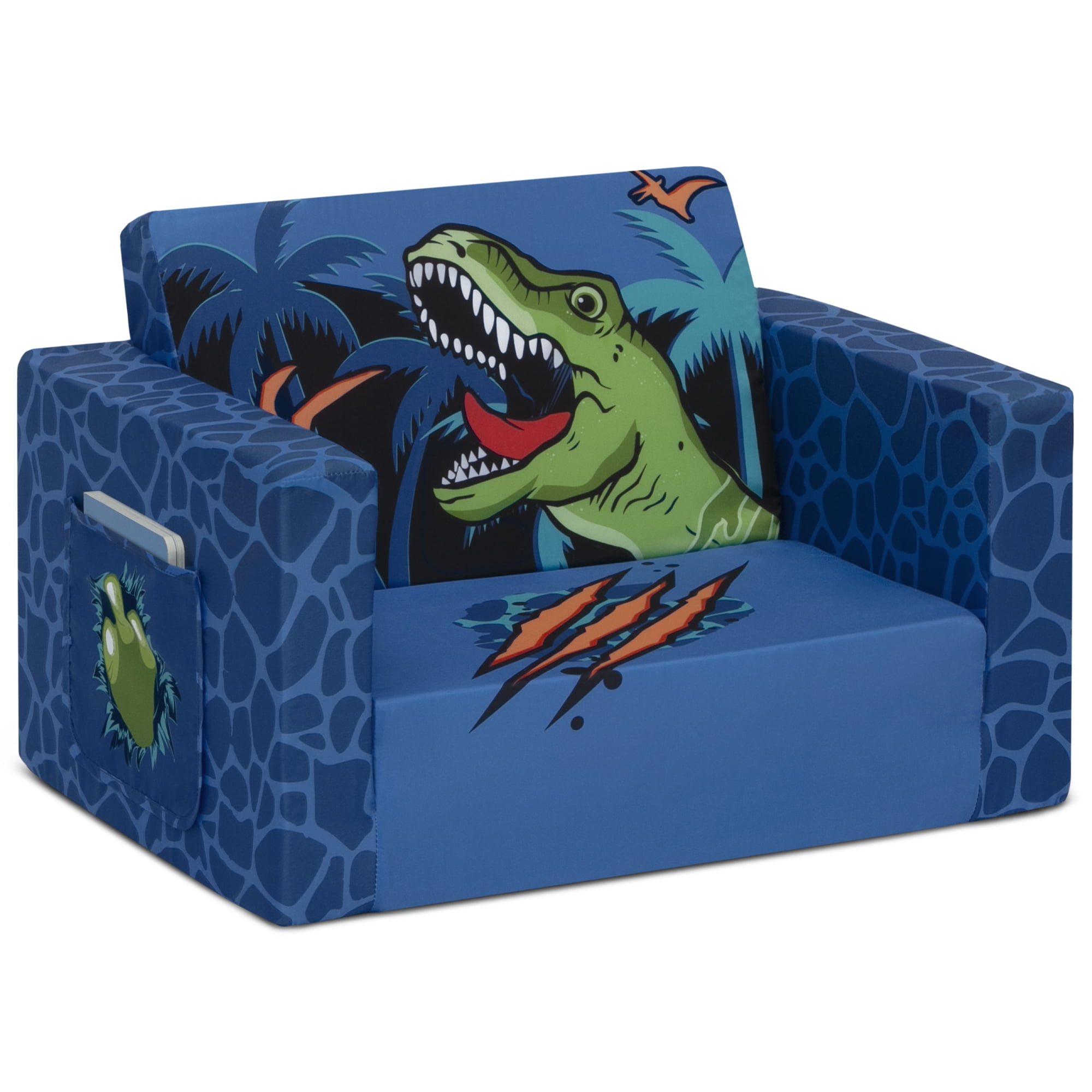 Delta Children Dinosaur Cozee Flip-Out Chair - 2-in-1 Convertible Chair to Lounger for Toddlers & Kids