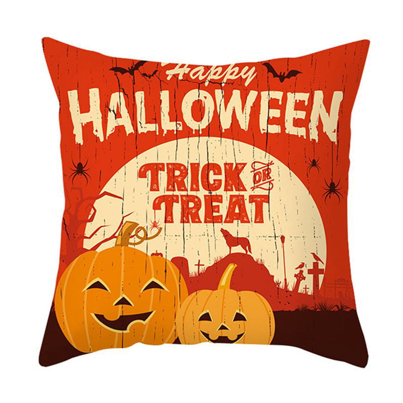 HGOD DESIGNS Halloween Throw Pillow Cushion Cover,Night Pumpkin and Tree Cotton Linen Throw Pillow Case Personalized Cover New Home Office Decorative Square 18 X 18 Inches,Orange,Black 