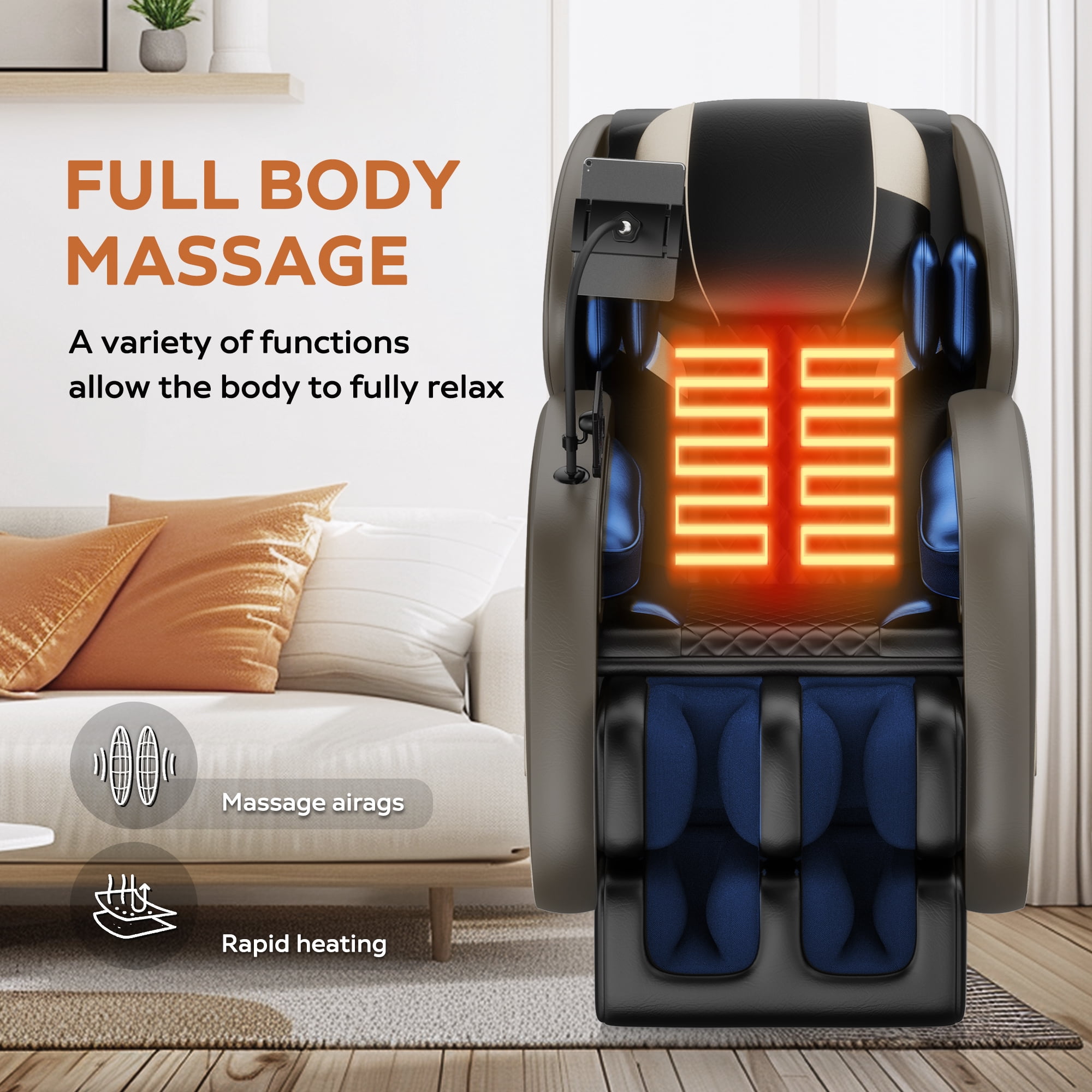 AENKYO Zero Gravity Full Body Massage Chair Recliner Includes Heating, Airbags, Bluetooth Speaker, Foot Roller, and Touch Screen Gray
