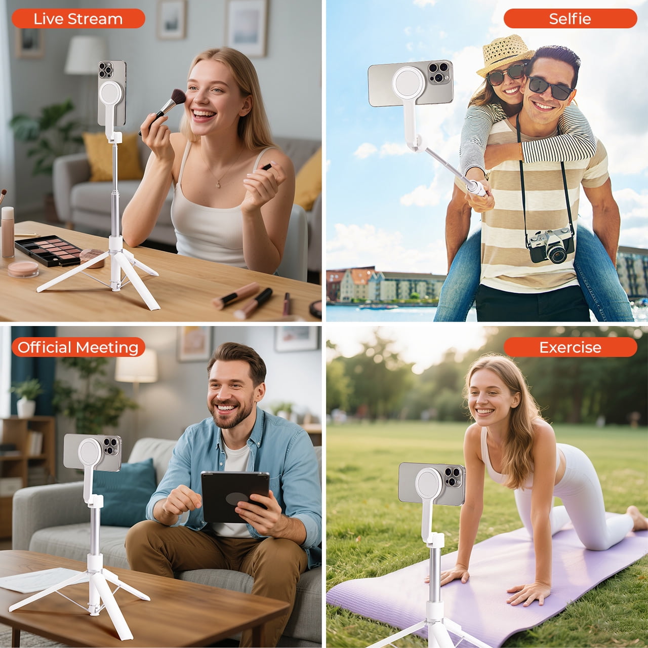 MUNBYN Portable 65.8IN Phone Floor Stand, Magnetic Height Adjustable Floor Stand Tripod，— Includes Bluetooth Remote for Remote Operation