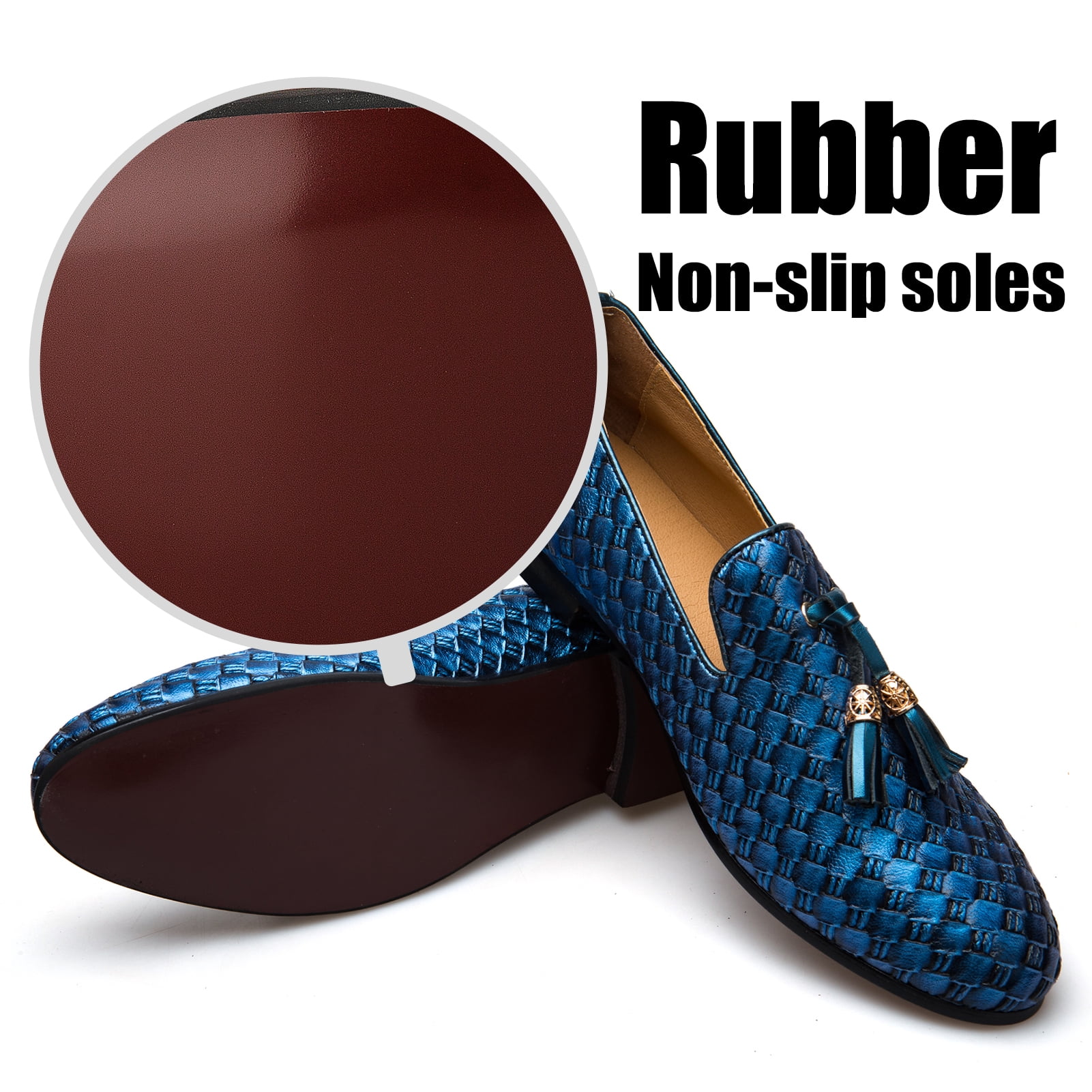 JITAI - Metallic Blue Faux Leather Basket Weave Tassel Fashion Loafers Mens 11.5 Tassel Loafer Blue - JP Pierre main image 4