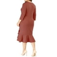 thumbnail image 4 of GRACE & GRANDEUR Women's Plus Size Valentines Day Bodycon V-Neck 3/4 Sleeve Slim Ruffle Hem Wrap Dresses 1X Brick Red, 4 of 9