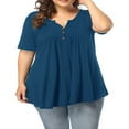 thumbnail image 2 of CHOK Tuniques à Boutons Henley à Col en V pour Femmes Grande Taille, Hauts Décontractés à Manches Courtes, Chemisiers, 2 of 7