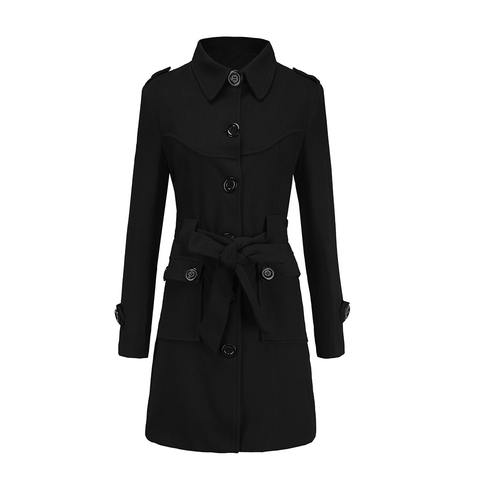 Women's Winter Trench Coat Single Breasted Tie Waist Vintage Fashion