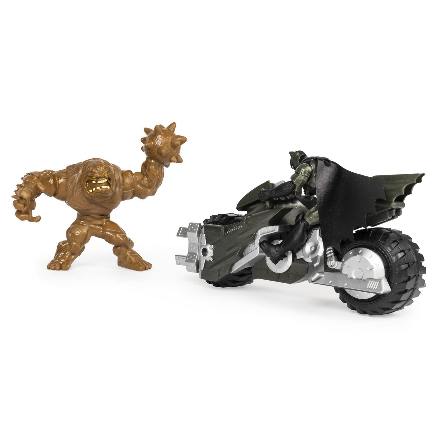 BATMAN, Véhicule Batmoto avec figurines articulées BATMAN et CLAYFACE exclusives de 10 cm