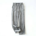 thumbnail image 2 of Lixiuxyad Drawstring Elastic Waist Pants Women's Cozy Flannel Straight Leg Pants Plus Size Warm Fleece Sleepwear For Autumn Winter Gray, 2 of 3