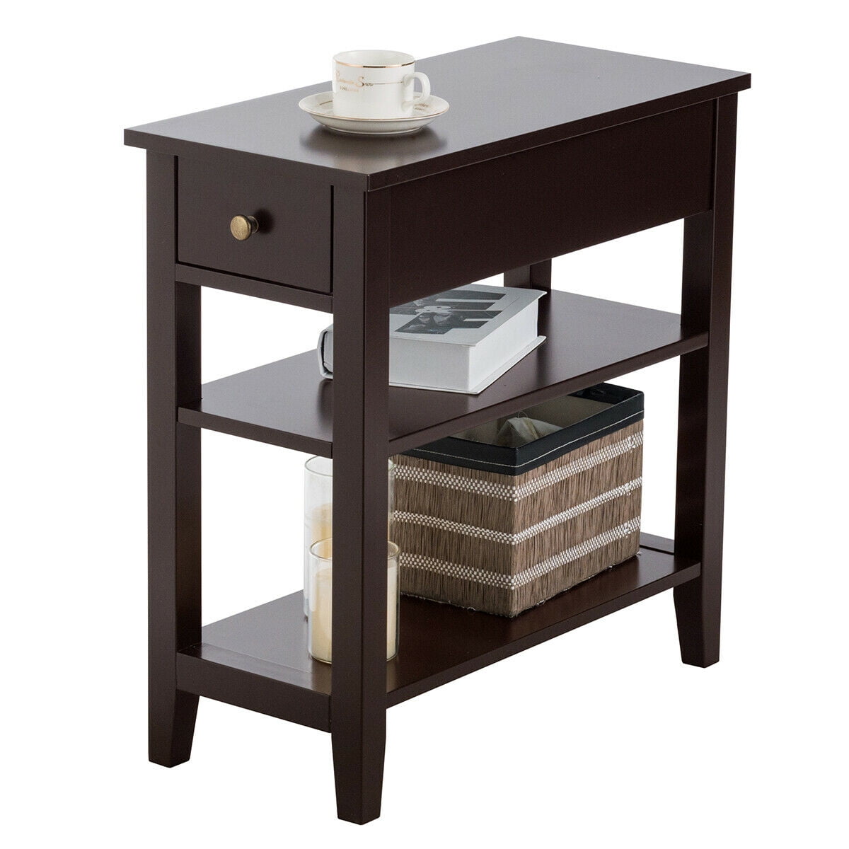 Gymax 3 Tier Nightstand Bedside Table Sofa Side End Table w/Double