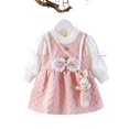 thumbnail image 2 of Toddler Little Girls Dress Bow Fall Winter Clothes Kids Girls Outfits Long Sleeve Thanksgiving School Picture Day Outfits Pink 1-2Y(90), 2 of 8
