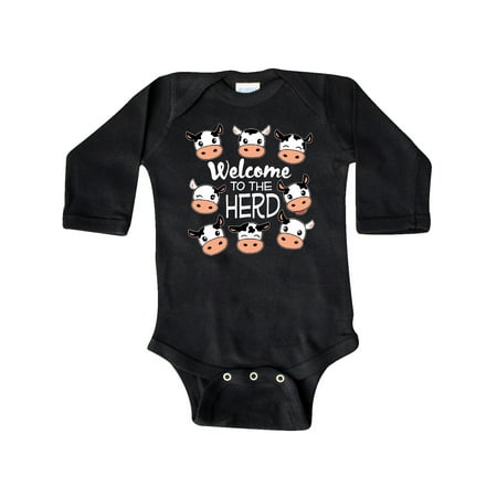 

Inktastic Welcome to the Herd with Cute Black and White Holstein Cows Gift Baby Boy or Baby Girl Long Sleeve Bodysuit