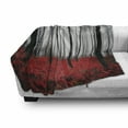 thumbnail image 3 of Forest Soft Flannel Fleece Throw Blanket, Fantasy Woodland Under Fog Trees Jungle Bushes Contrast Colors, Cozy Plush for Indoor and Outdoor Use, 70" x 90", Pale Grey Black and Red, by Ambesonne, 3 of 6