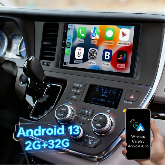 Molaner 9-inch IPS Touchscreen Android 13 Car Stereo for Toyota Sienna 2015-2018, Fit for Wireless CarPlay & Android Auto Built-in GPS/Wi-Fi/BT 5.0, SWC, 2+32G