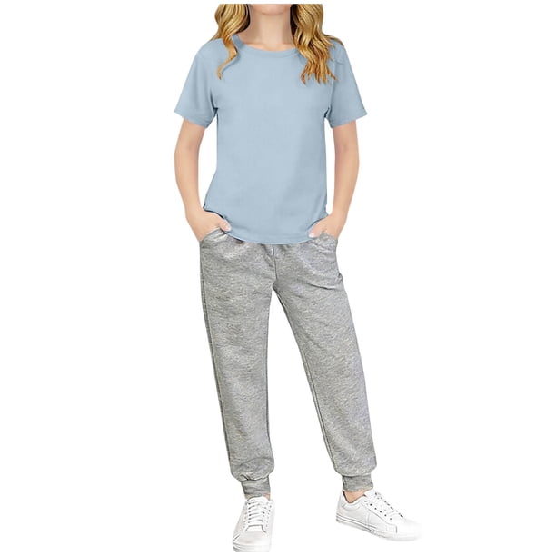 Conjunto de Pantalones de Dos Piezas con Pierna Flare Y Cintura Alta para Niñas, Vestido de Verano de Manga Corta en Ropa de Niños de Color Sólido