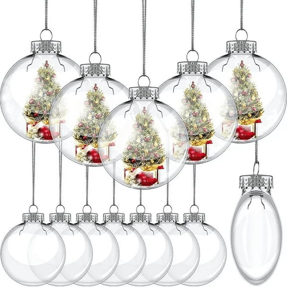 Christmas Diy Ornaments,Christmas Balls Ornaments,12 Pcs Flat Round Clear Plastic Fillable Ornament Ball, Fillable Clear Plastic Ornaments for Birthday Decor, DIY Crafts Ball Ornament (3.15''/80mm)