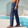 thumbnail image 4 of Mens Trouser Summer Plus Size Fashion Solid Color Button Drawstring Elastic Waist Casual Pocket Straight Leg Pants, 4 of 8