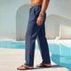 thumbnail image 3 of Pantalones de Cintura Elástica de Verano de Color Sólido Botón Cordón Pierna Recta, Pantalones de Pierna Recta Hombres Bolsillo Casual Salón, 3 of 7