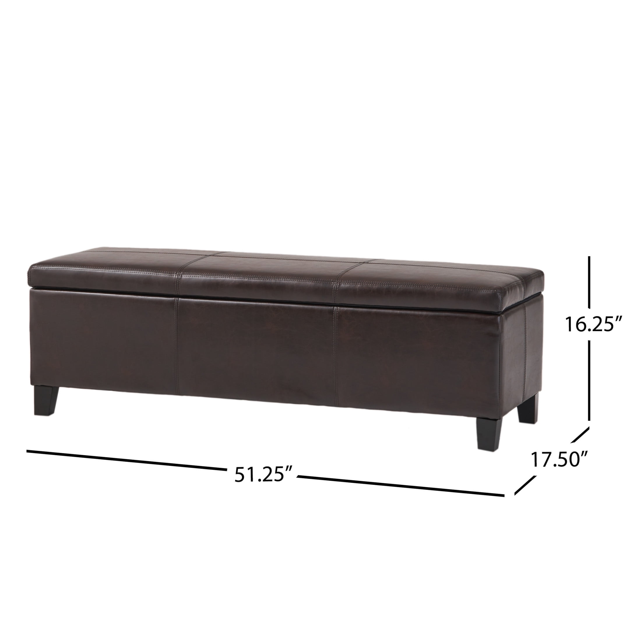 Canterbury Upholstered Storage Ottoman Bench, Brown Faux Leather, Dark Brown