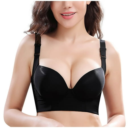 QIJIE Shapedly Bra  Back Smoothing Push-Up Bra Shapely Bras  Engoole Bras Bracieres Anchos De Espalda Black 46CDF