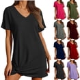 thumbnail image 2 of qucoqpe Women's V-Neck Short Sleeve Twist Front T-Shirt Dress Solid Color Casual Swimsuit Cover Up Beach Dress for Vacation Black 2XL, 2 of 5
