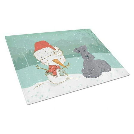 

Lakeland Terrier Snowman Christmas Glass Cutting Board - Large