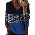 thumbnail image 1 of Pompotops T-Shirt Décontracté à Manches Longues pour Femmes Grande Taille Patchwork Léopard Col en V, 1 of 1