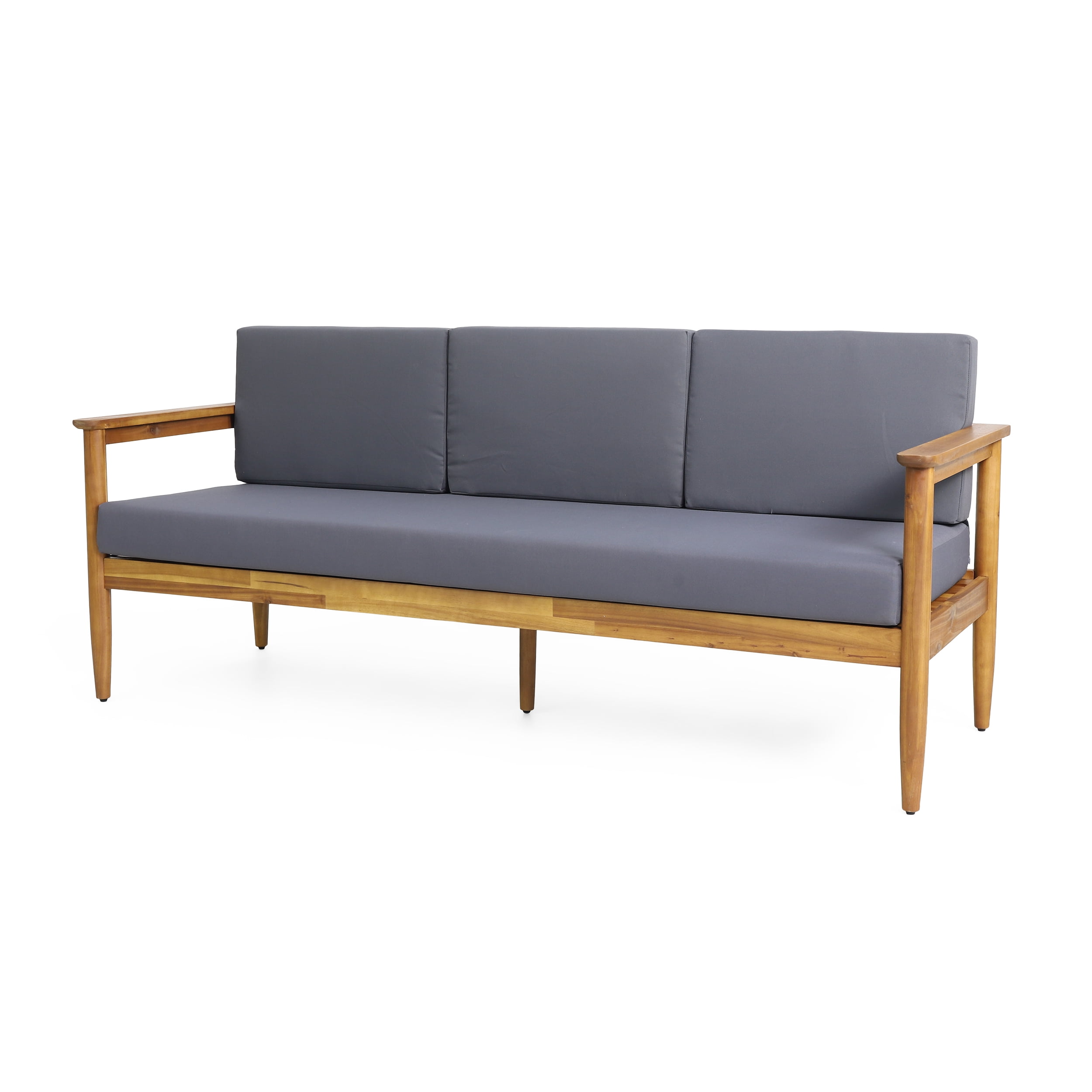 Euroco Outdoor Acacia Wood Patio Sofa with Water-Resistant Cushions and Slatted Back Design, 3-Seater Weather-Resistant Garden Couch