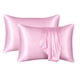 thumbnail image 1 of Juego de 2 fundas de almohada de satén Bemona: fundas de almohada sedosas para cabello y piel, con cierre de sobre, similares a las fundas de almohada de seda, color rosa., 1 of 4