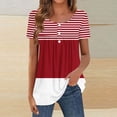 thumbnail image 5 of AKOEE Summer Tops Women Tropical Floral Printed Tee Shirts with Buttons Crew Neck Pleated Tunic T-Shirts Loose Fit (XL, Red-Colorblock), 5 of 5