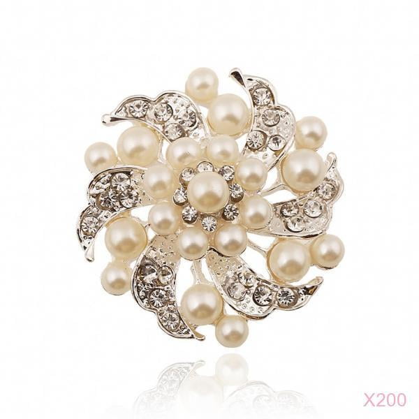Joyería de moda Flor de simulación Perla Broche de cristal Alfileres de de imitación Ramo Yinane Broches de la boda de la manera