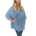 thumbnail image 1 of Blusa vintage con cuello en V y volantes de encaje para mujer - Top informal de manga 3/4 - Mezcla de algodón, lavable a mano/a máquina - Tallas M-XXXXXL, 1 of 8